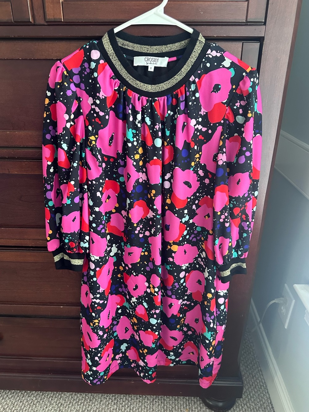 Crosby by Mollie Burch splatter multi-color 3/4 sleeve mini dress size M